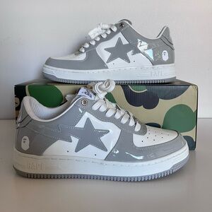 A Bathing Ape Bape Sta Patent Leather White Grey, Used (Size US Men’s 9.5)